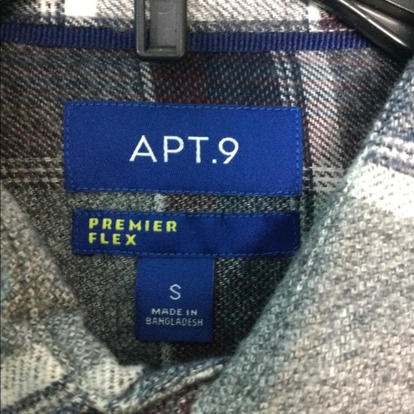 Men's Apt. 9 Small 34 - 36 Flannel Shirt Plaid Gray Blue Long Sleeve Stretch NWT - Picture 11 of 12